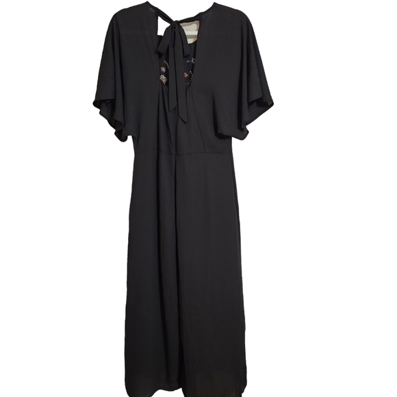 Charming Charlie Jumpsuit Romper Black Embroidered Bohemian, sz M - Picture 2 of 11